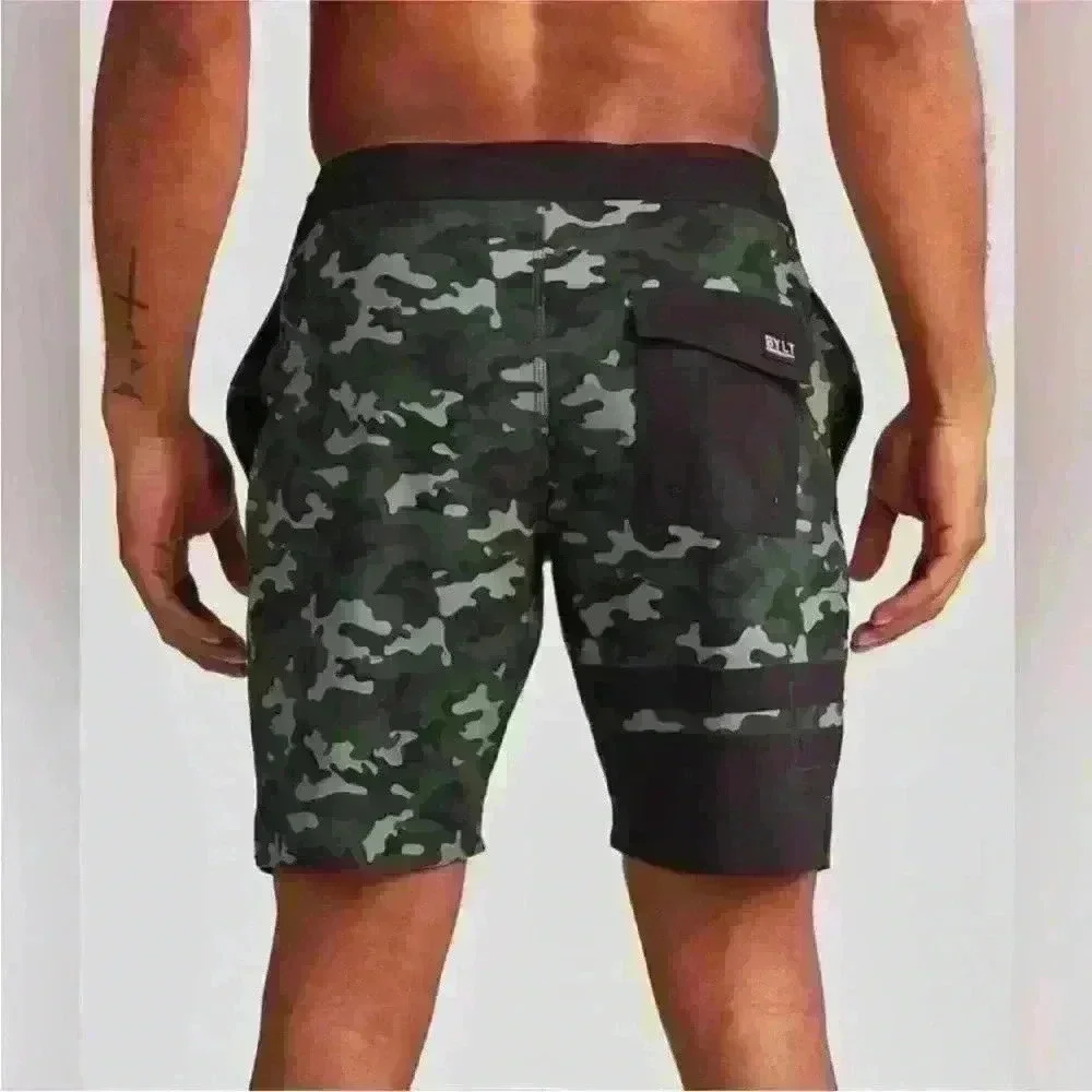 BYLT “Coastal Board Short” Green/Black Camo Print Size Large EUC!